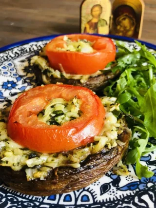 Champignons farcis à la grecque, Vegan