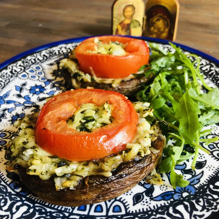 Champignons farcis à la grecque, Vegan