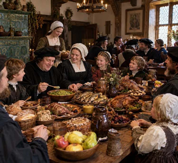 Dossier: A la table des réformateurs 1 Banquet familial dans une auberge Renaissance